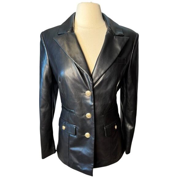 7 For All Mankind Jackets & Blazers - 7 For All Mankind Faux Leather Black Blazer Women's Medium Gold Buttons